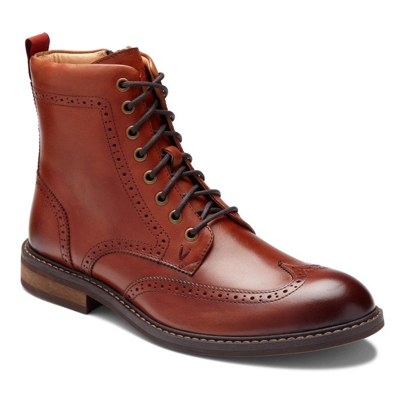 Vionic Boots Mens 10.5 Brown Leather Wesley Combat Brogue Ankle Zip Lace Up Vionic Wesley Chestnut main image 4