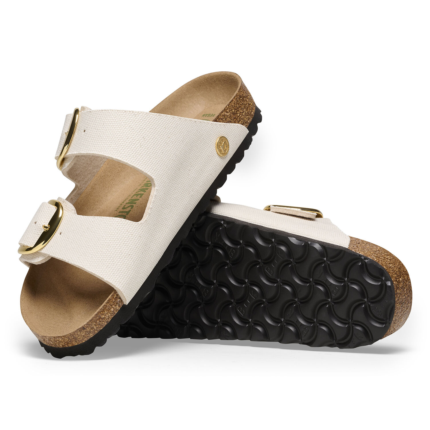 Birkenstock Arizona Vegan Big Buckle Eggshell Canvas Rivet Logo