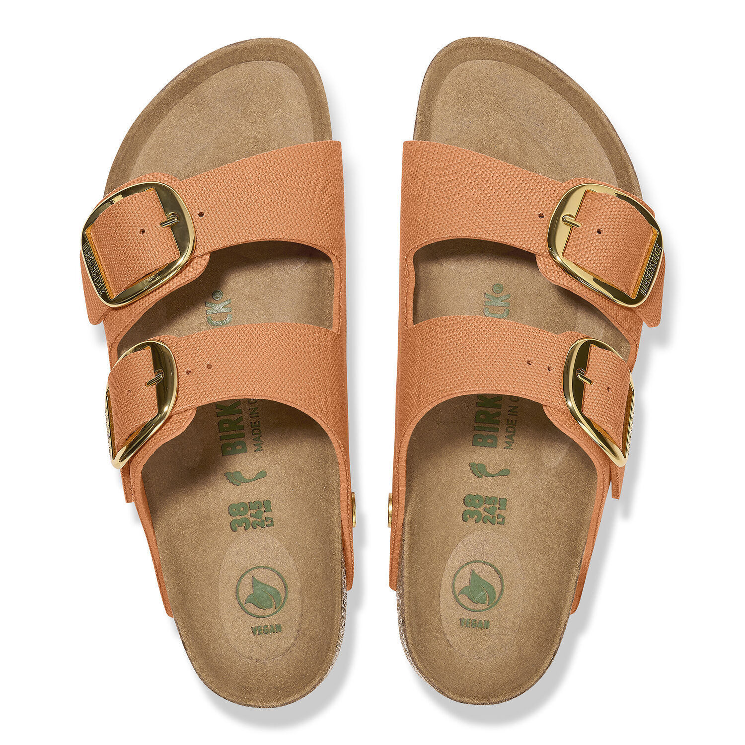 Birkenstock Arizona Vegan Big Buckle Papaya Canvas Rivet Logo