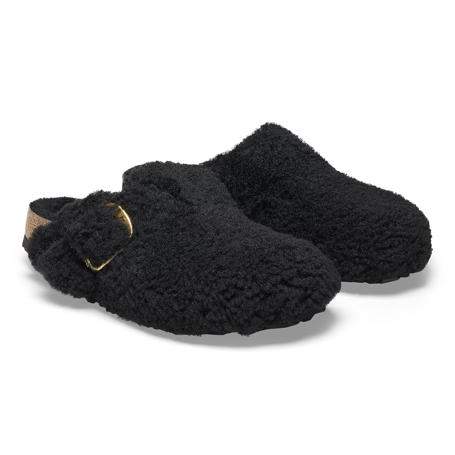Birkenstock Boston Big Buckle Shearling Teddy Black