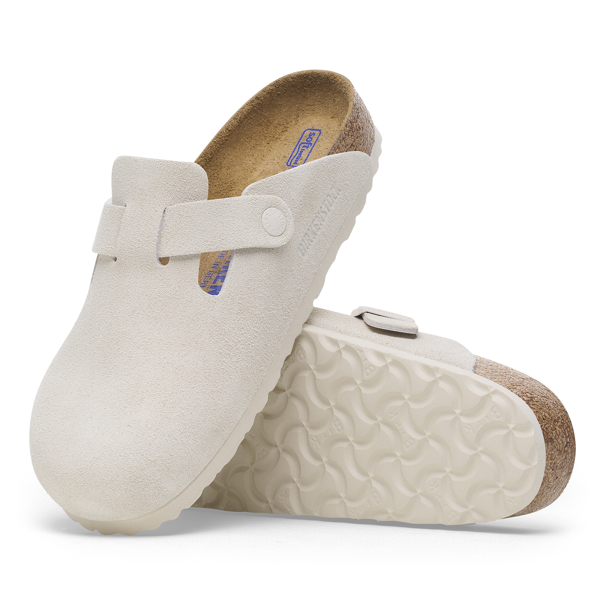 Birkenstock Boston Soft Footbed Antique White Suede