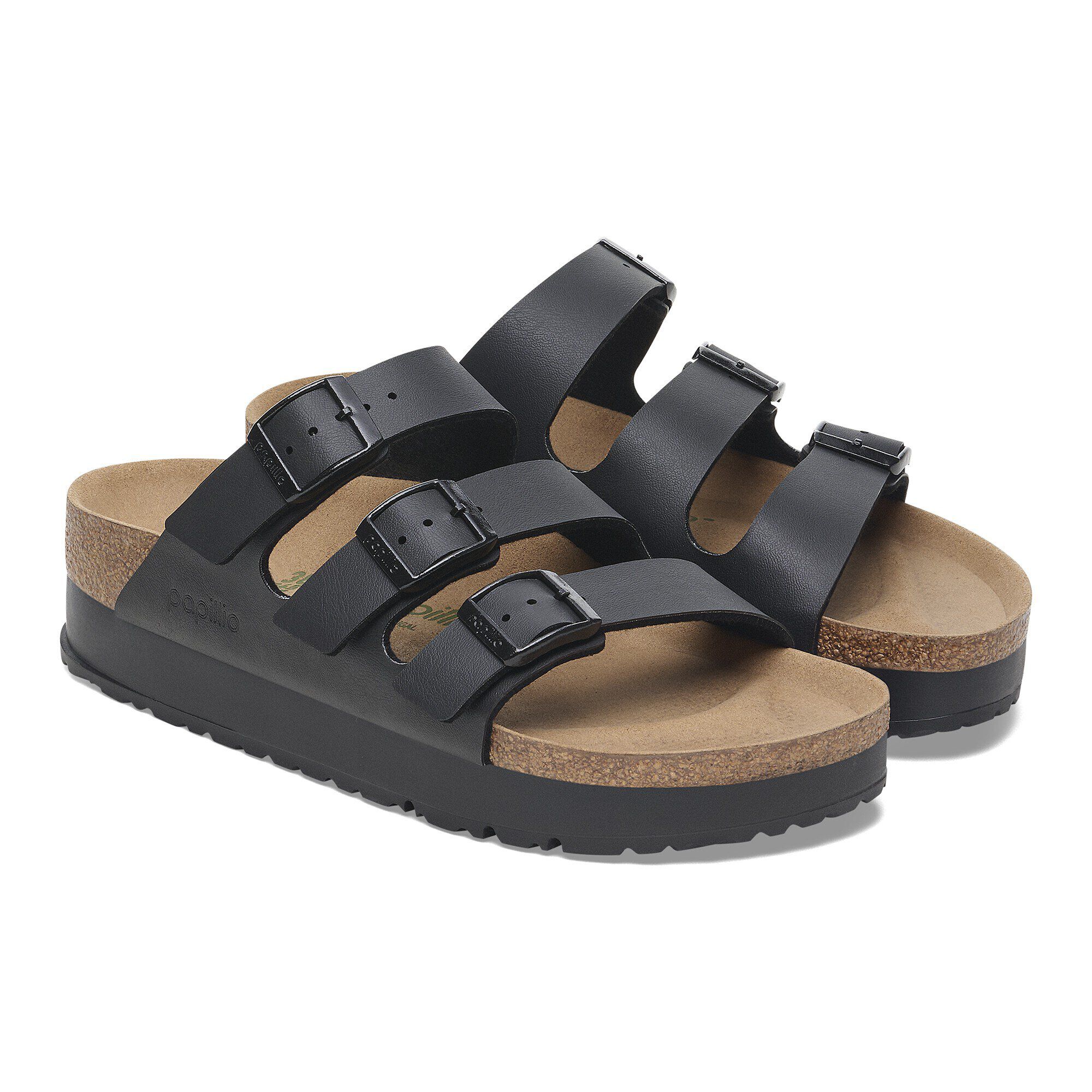 フローラ/ブラック・イズ・ブラック　FLORA 8センチ8cmシングル　ユーロ Birkenstock Florida Flex Platform Vegan Black BirkoFlor
