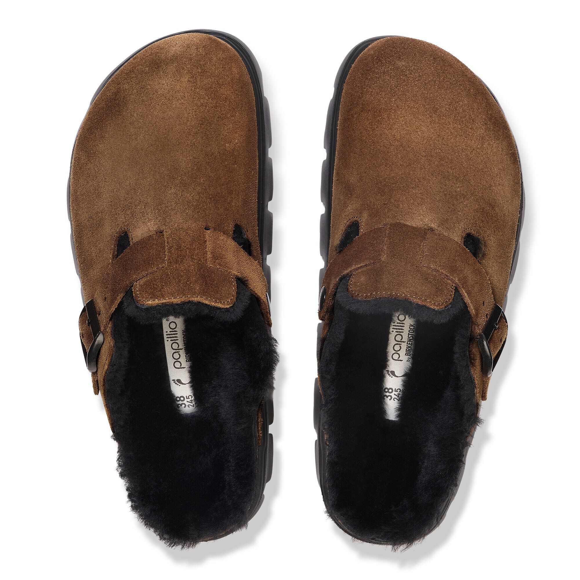 Birkenstock Boston Chunky Shearling Dark Tea Suede/Black
