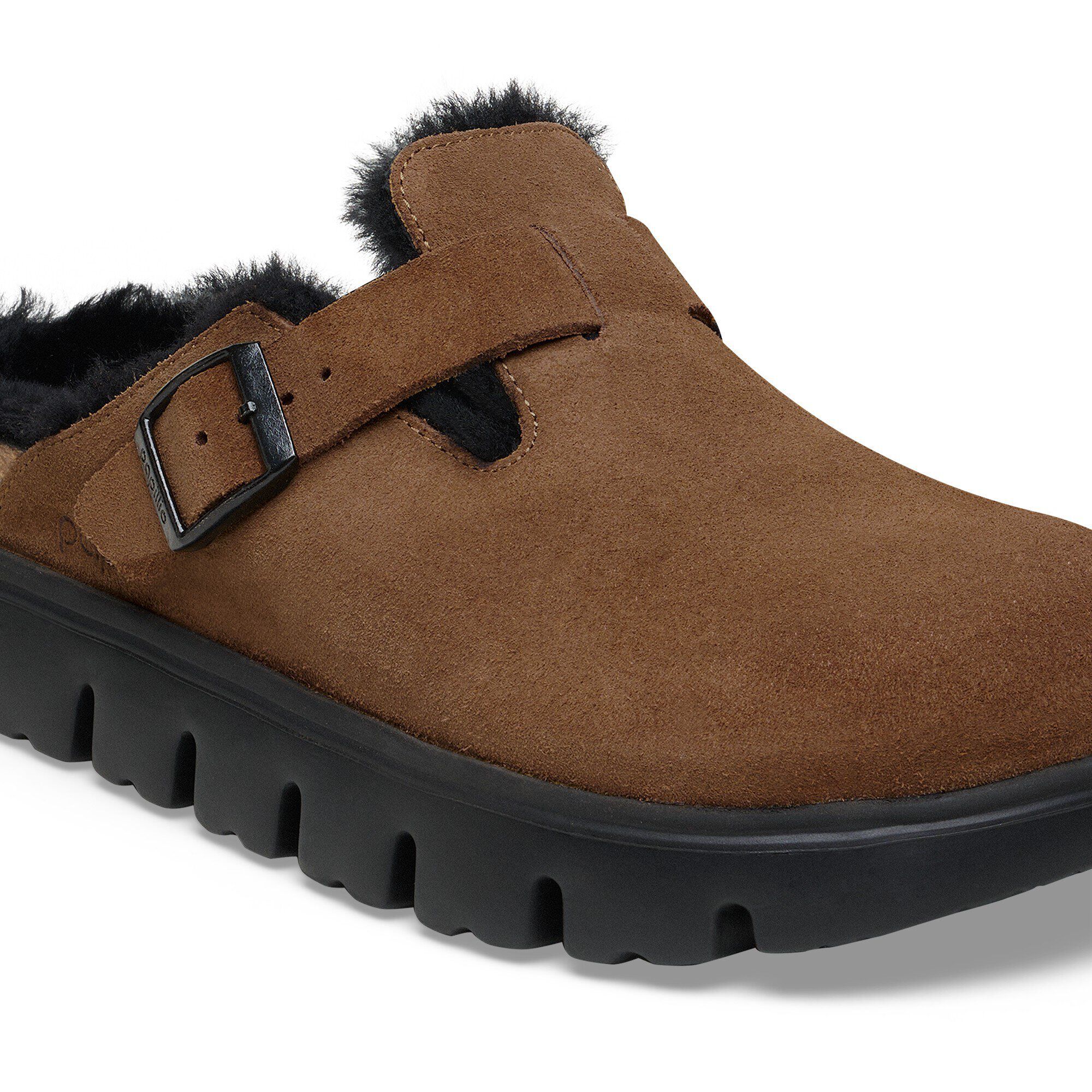 Birkenstock Boston Chunky Shearling Dark Tea Suede/Black