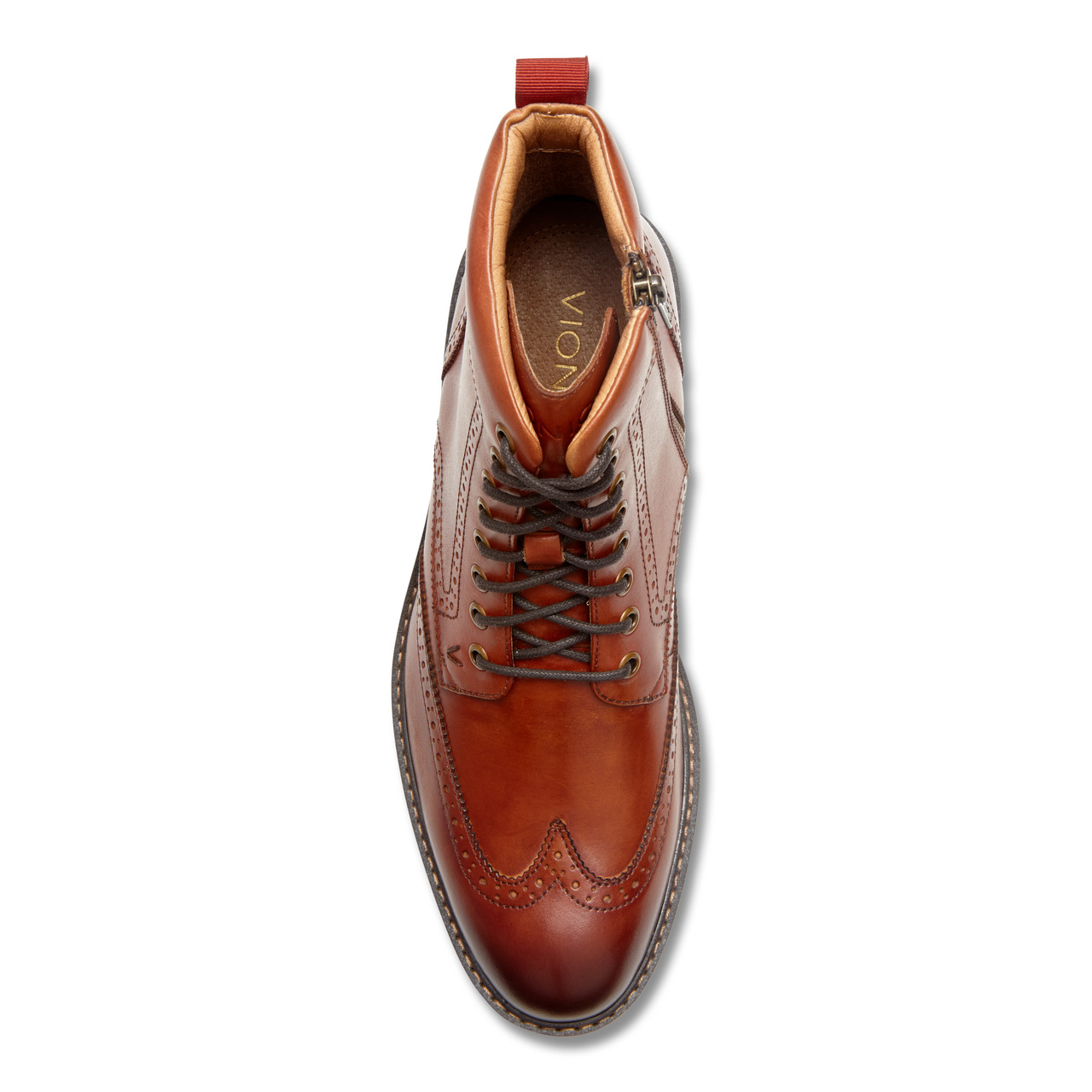 Vionic Boots Mens 10.5 Brown Leather Wesley Combat Brogue Ankle Zip Lace Up Vionic Wesley Chestnut main image 3